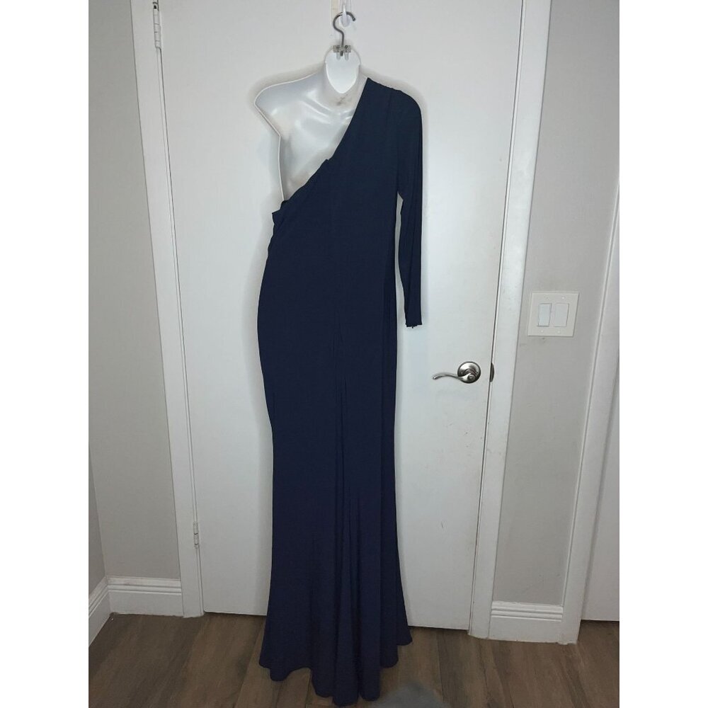 LEENA MAC DUGGAL One-Shoulder Navy Blue Gown SIZE 10 Maxi Dress ELEGANT. - Picture 5 of 9